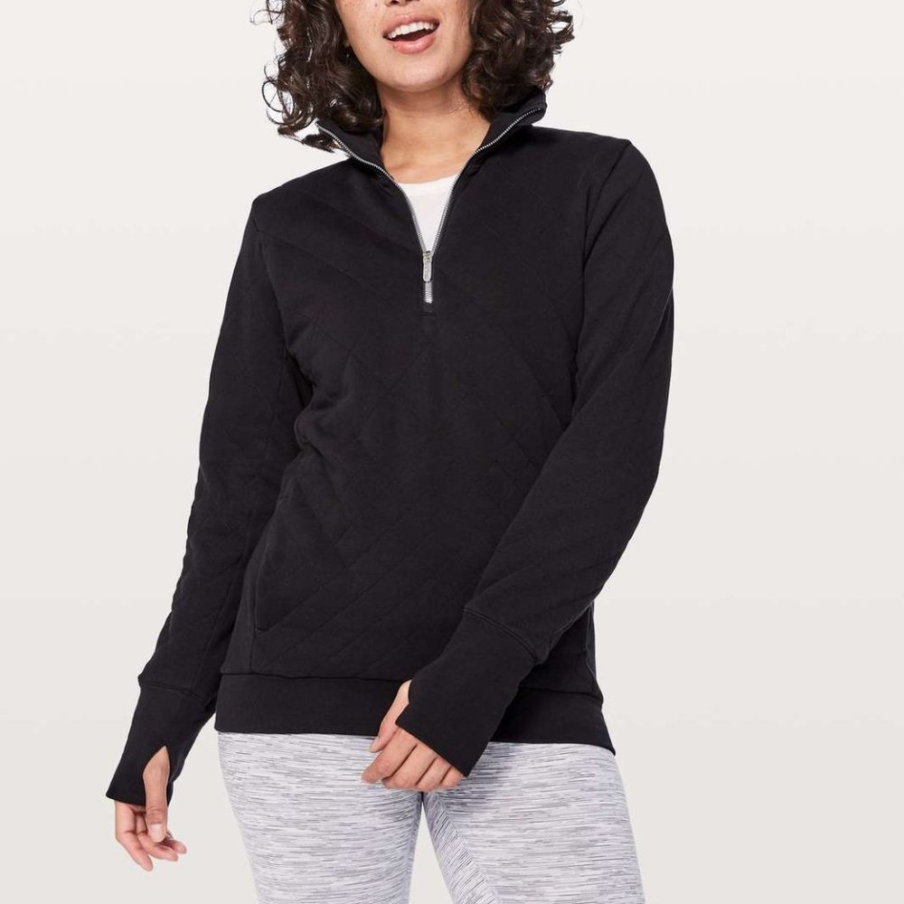 Lululemon Forever Warm Quilted Pullover Sweatshirt in Black Size 4